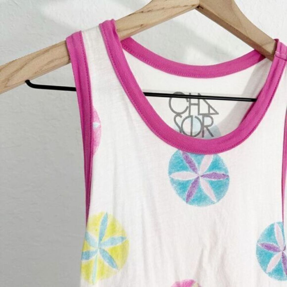Chaser Sand‎ Dollar Racerback Tank Top White Pink Multicolor Extra Small Beach - Picture 2 of 8